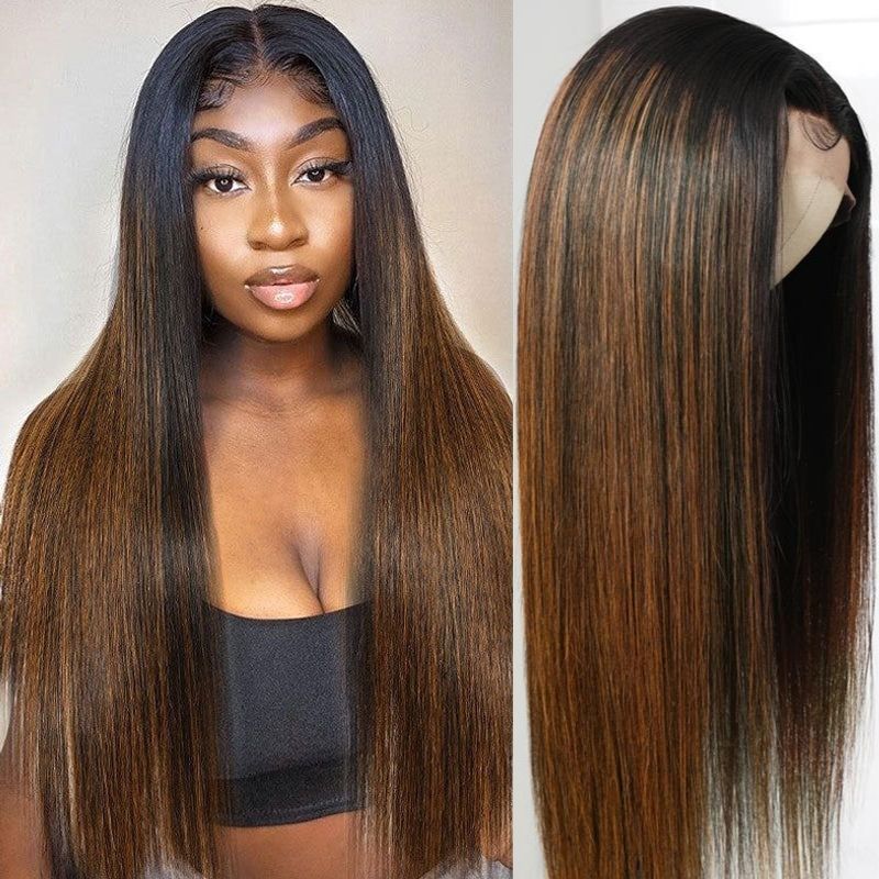 Flash Sale Sunber Balayage Highlight Silky Straight T Part Lace Front Wig Real Human Hair For Women