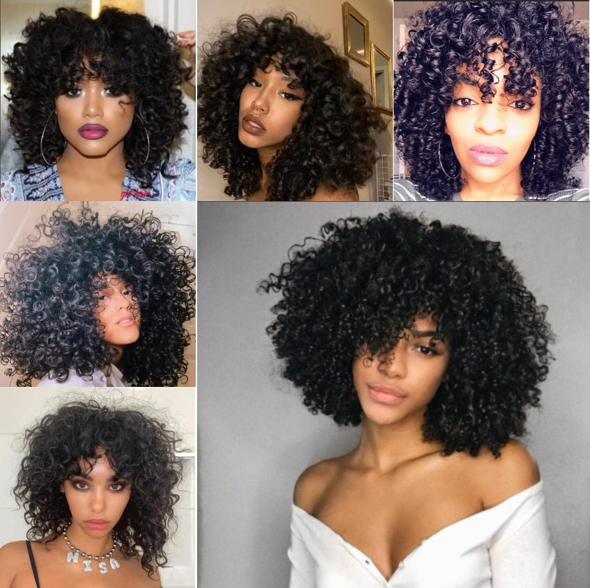 Sunber Affordable Glueless Short Afro Curly Black Machine Made Wig Flash Sale