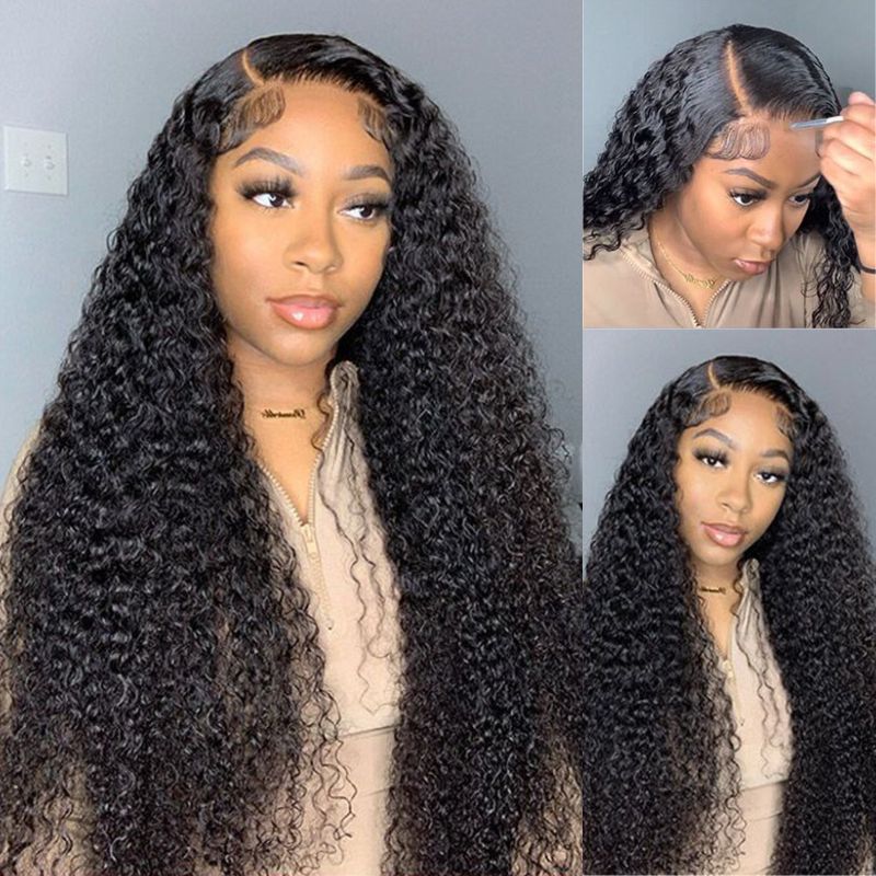 Sunber 26Inch Afro Kinky Curly 5x5 HD Transparent Lace Closure Wig 180% Density Glueless Human Hair Wig