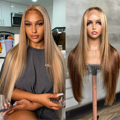 Sunber $100 Off Blonde Highlight Layer Cut Straight 13x4 Lace Front Human Hair Wigs