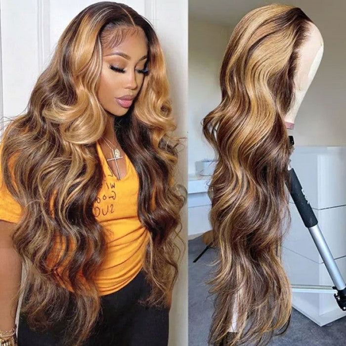 Flash Sale Sunber 13 By 4 Lace Frontal Wigs Body Wave Blonde Highlight 7x5 Pre Cut Lace Closure Wigs