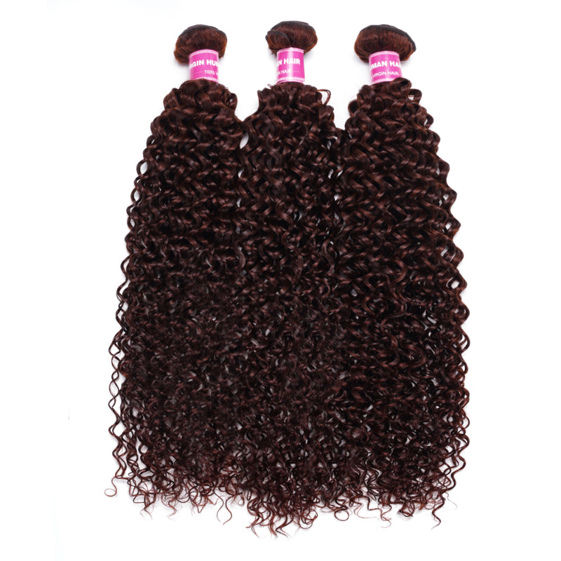 Sunber Hair Reddish Brown Jerry Curly 3 Bundles Human Hair Weave