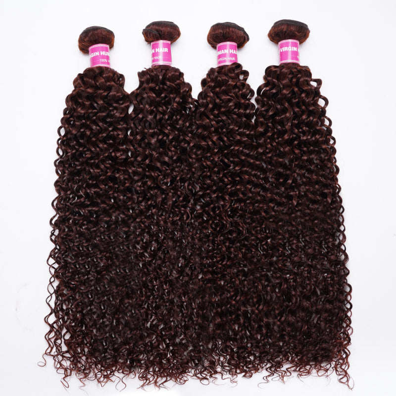 Sunber Hair Reddish Brown Jerry Curly 4 Bundles 100% Human Hair Bundle Deals