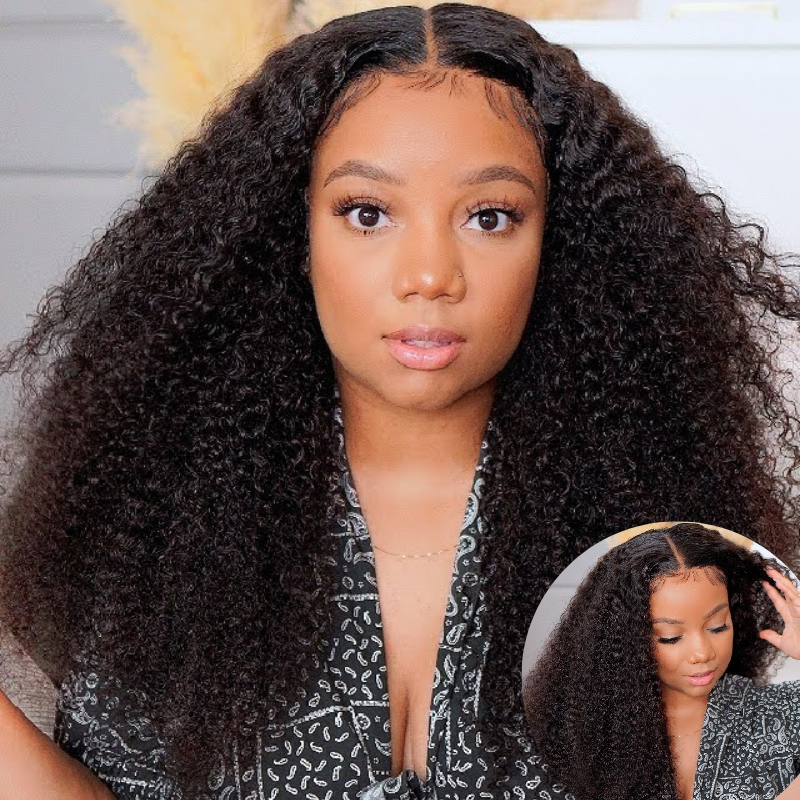 BOGO Sunber Kinky Curly Skin Melt Lace Front Wigs Natural Hairline Lace Closure Human Hair Wigs Pre Plucked