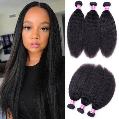 Sunber Hair 3 Bundles Brazilian Kinky Straight Hair Weft On Sale 8-26 Inches 100% Human Hair