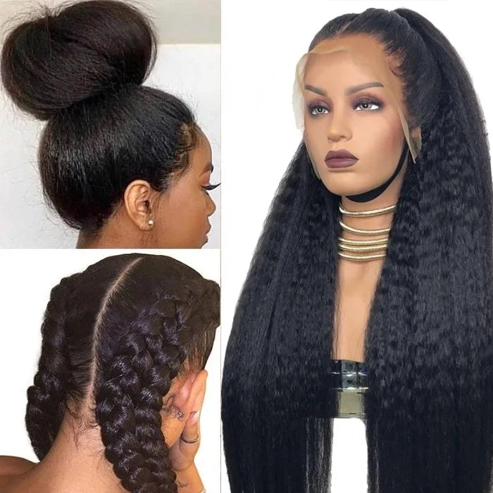 Sunber Natural Black 4C Kinky Edges Kinky/Yaki Straight Lace Wig With Baby Hair