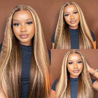 Sunber Honey Blonde Highlight 13x4 Lace Front Wig Kinky Straight Human Hair Flash Sale