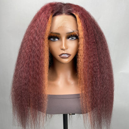 Sunber Burgundy Highlights Mixed Orange Stripes Colored Wig