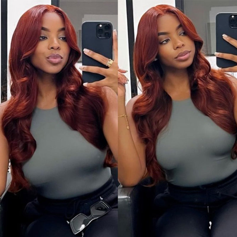 Sunber Body Wave 13x4 Pre Everything Lace Front Wig Reddish Brown Human Hair Wavy Lace Wig