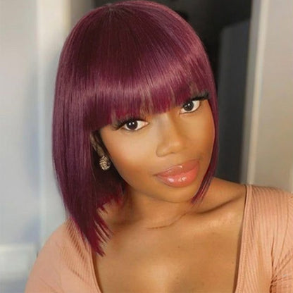 Sunber Burgundy 13 By 4 Lace Front Layered Haircut Bob Wig With Bangs Flash Sale