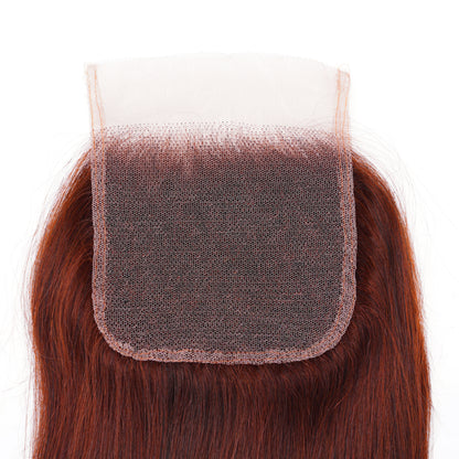 Sunber 1 Pc Reddish Brown Straight Human Hair 4x4 Free Part Lace Closure