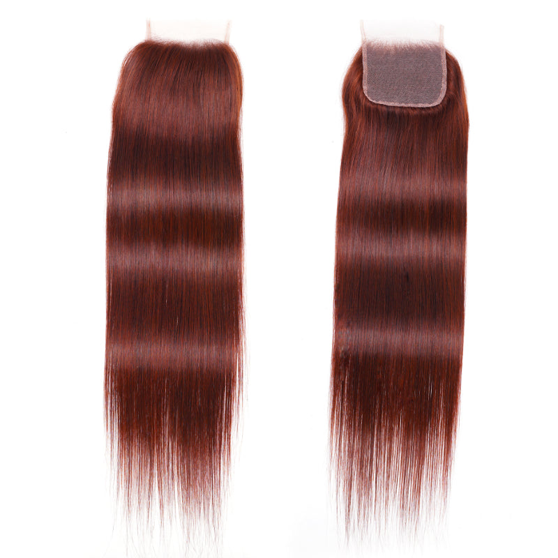 Sunber 1 Pc Reddish Brown Straight Human Hair 4x4 Free Part Lace Closure