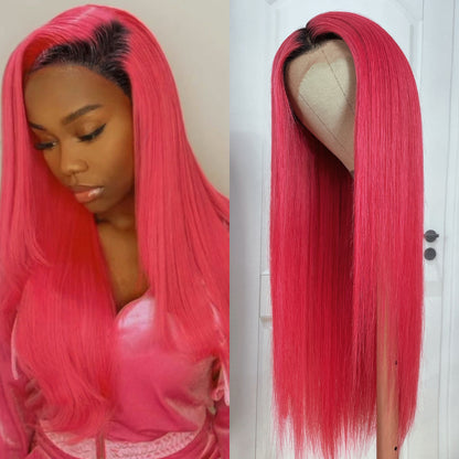 Sunber Straight Ombre Light Pink 13x4 Lace Front Wig With Baby Hair For Women