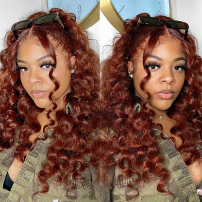 Sunber Reddish Brown Water Wave 13x4 Lace Front Wigs Autumn Breeze Human Hair Wigs  Flash Sale 180% Density Flash Sale