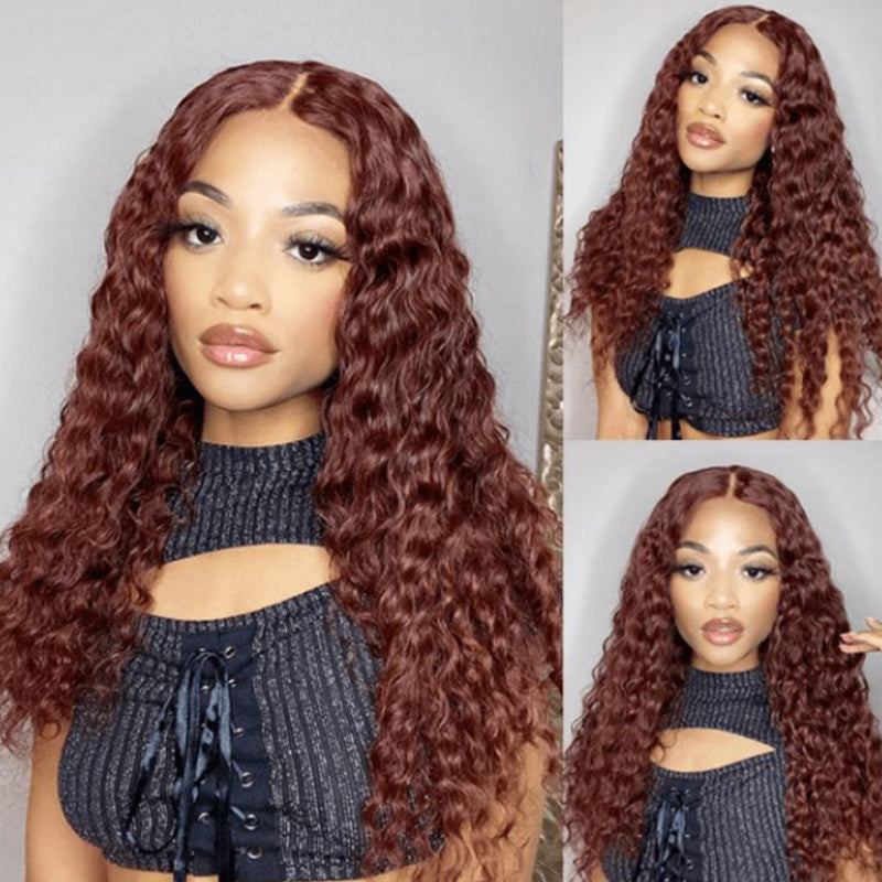 Sunber Reddish Brown Water Wave 13x4 Lace Front Wigs Autumn Breeze Human Hair Wigs  Flash Sale 180% Density Flash Sale