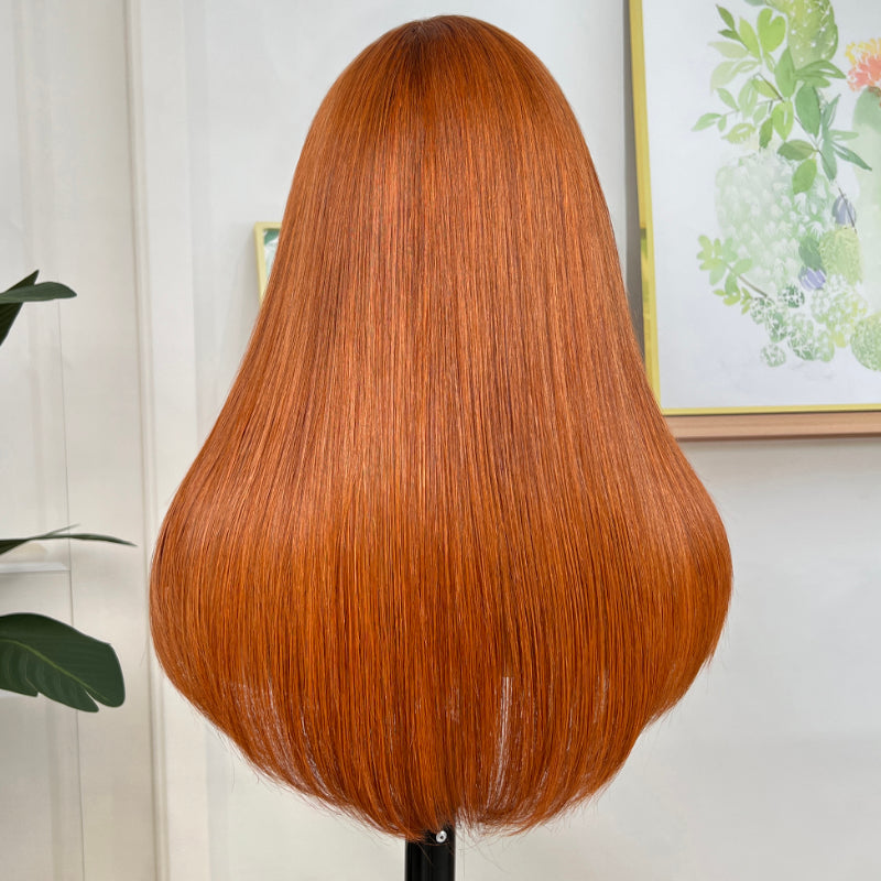 Sunber Burnt Orange Color Straight 13x4 Lace Front Wig With Layered Haircut Human Hair