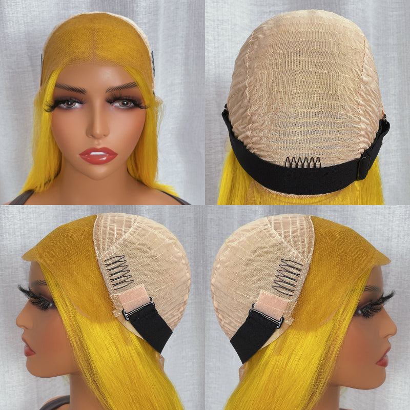 Flash Sale Sunber Lemon Yellow Straight Shoulder Length 13x4 Bob Lace Wig