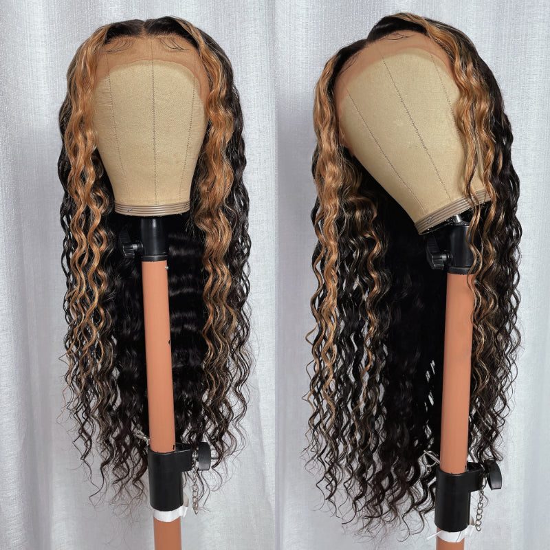 Sunber Blonde Skunk Stripe Deep Wave 13x4 Lace Front Wig With Highlighted Hair Flash Sale