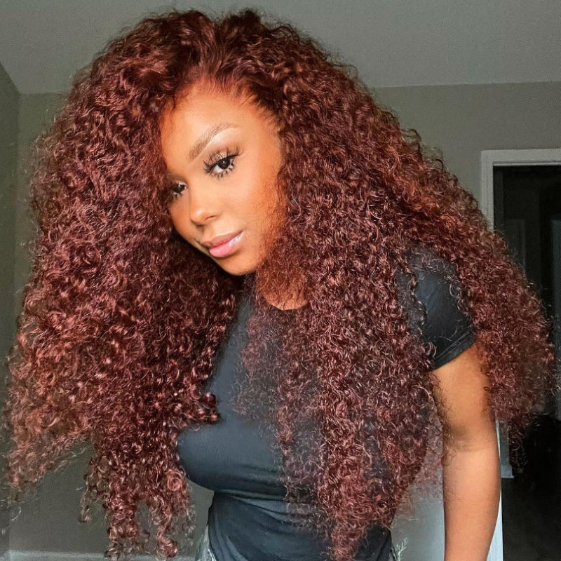 Sunber Reddish Brown Jerry Curly 13x4 Pre Everything Glueless Frontal Wig Real Human Hair With Bleach Knots