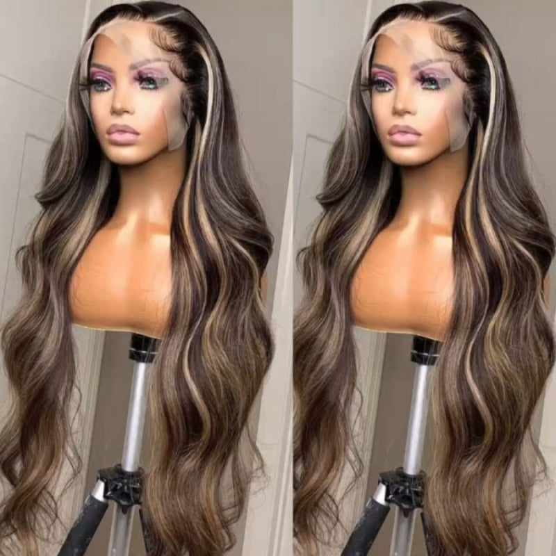 BundleWowfactor Freepart high quality chocolate brown blonde highlighted h.d lace front wig