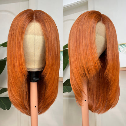 Sunber Burnt Orange Color Straight 13x4 Lace Front Wig With Layered Haircut Human Hair