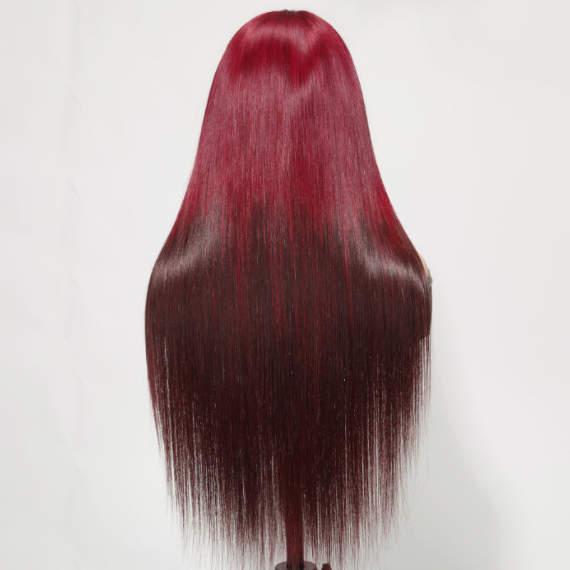 Burgundy Wig With Cherry Red Reverse Ombre