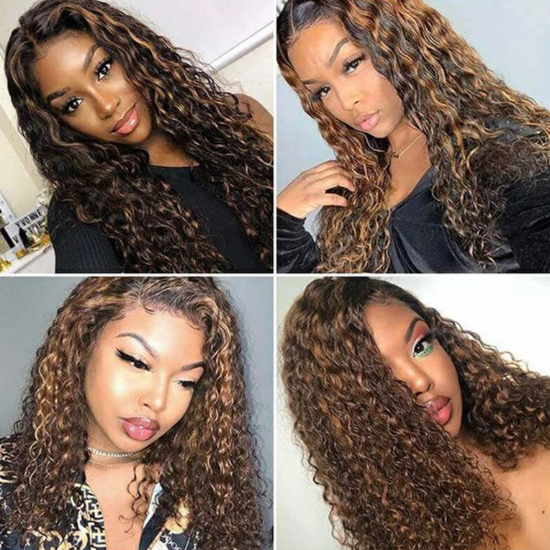 Flash Sale Sunber Piano Brown Highlight Jerry Curly 13X4 Lace Front Wigs