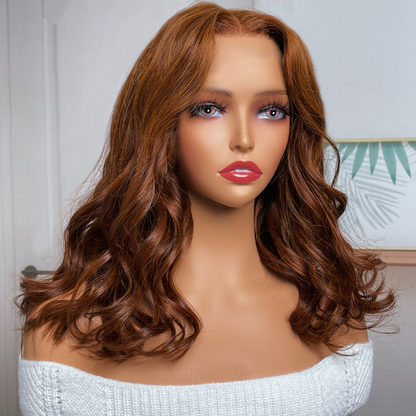 Sunber Cinnamon Brown Loose Wave Shoulder-Length 13x4 Lace Front Wig Human Hair