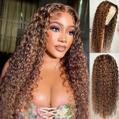 [22&quot;=$169] Flash Sale Sunber Piano Brown Highlight Big Curly 13*4 Lace Frontal Wigs Water Wave Wig