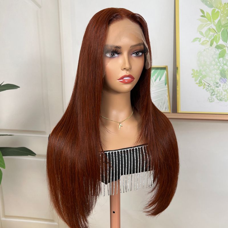 Sunber Reddish Brown Layered Cut 13x4 Lace Wig Human Hair Wig Pre-plucked