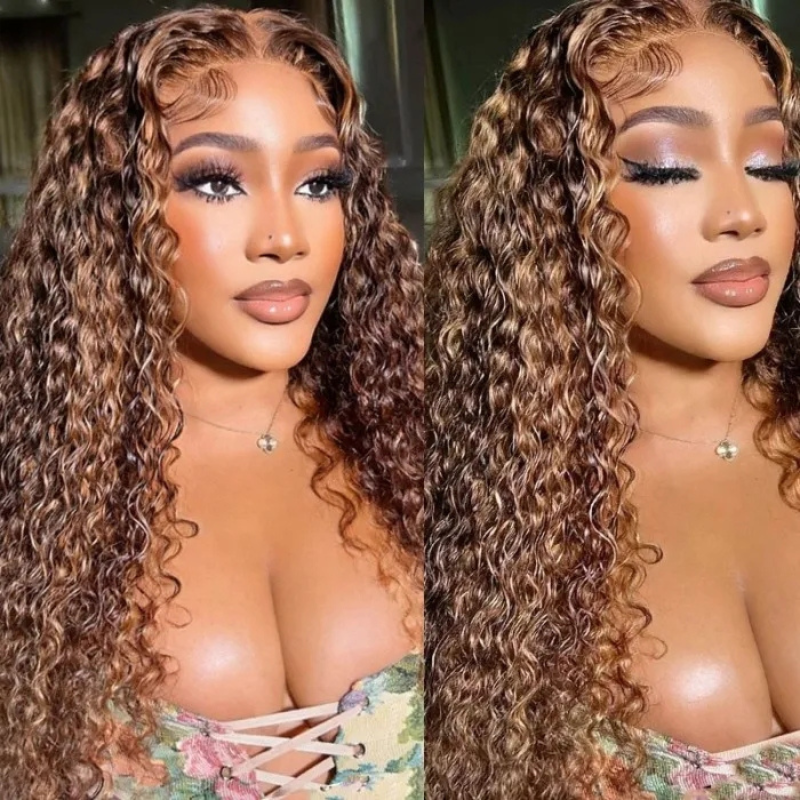 [22&quot;=$169] Flash Sale Sunber Piano Brown Highlight Big Curly 13*4 Lace Frontal Wigs Water Wave Wig