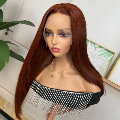 Flash Sale Sunber Reddish Brown Layered Cut 13x4 Lace Wig Human Hair Wig Pre-plucked