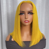 Flash Sale Sunber Lemon Yellow Straight Shoulder Length 13x4 Bob Lace Wig