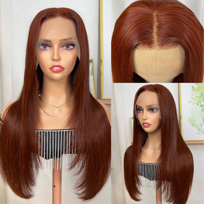 Sunber Reddish Brown Layered Cut 13x4 Lace Wig Human Hair Wig Pre-plucked