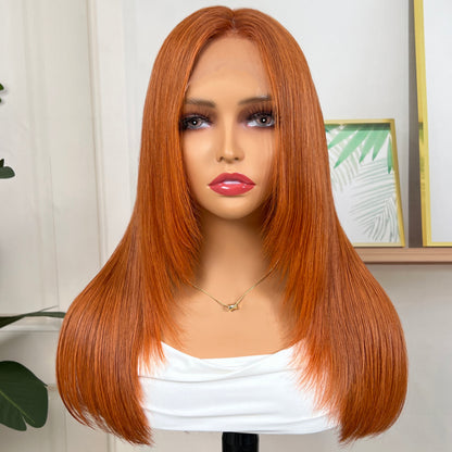 Sunber Burnt Orange Color Straight 13x4 Lace Front Wig With Layered Haircut Human Hair