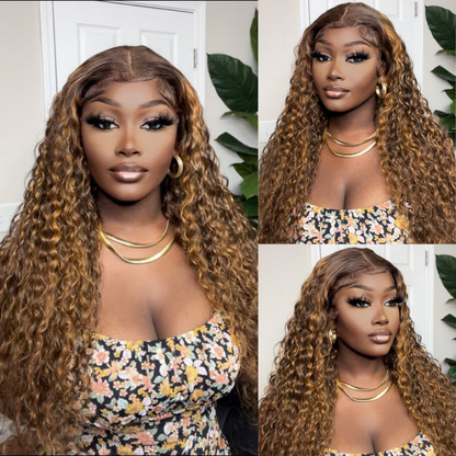 [22&quot;=$169] Flash Sale Sunber Piano Brown Highlight Big Curly 13*4 Lace Frontal Wigs Water Wave Wig