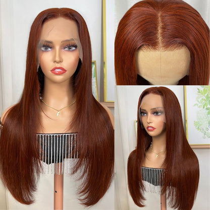 Flash Sale Sunber Reddish Brown Layered Cut 13x4 Lace Wig Human Hair Wig Pre-plucked