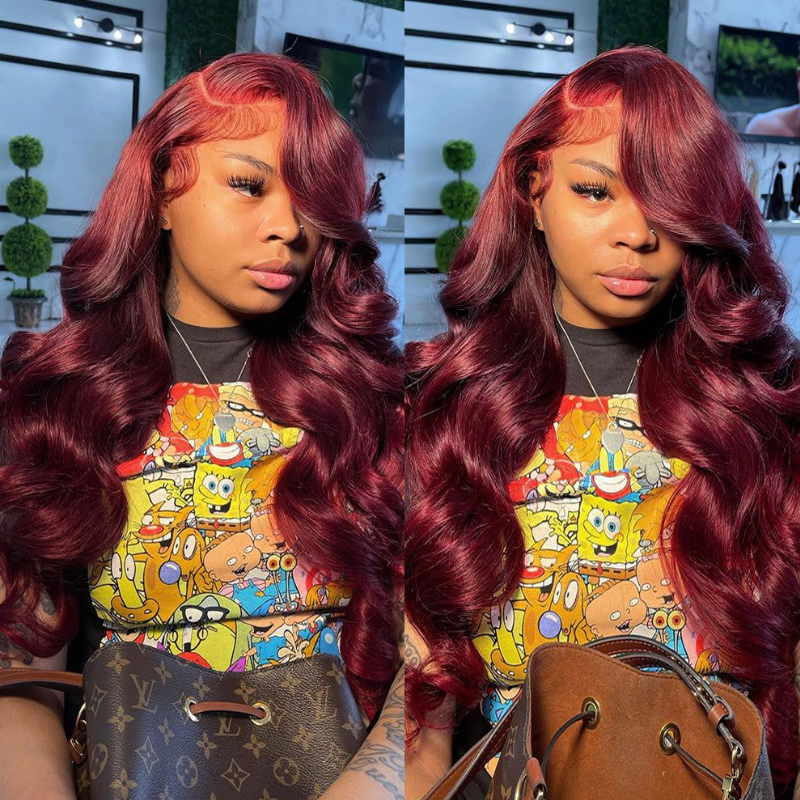 Sunber Dark 99J Burgundy Color 13x4 Lace Front Wigs 7/5 Bye Bye Knots Pre Plucked Long Straight Human Hair Wigs