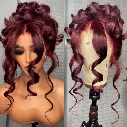 Sunber Dark 99J Burgundy Color 13x4 Lace Front Wigs 7/5 Bye Bye Knots Pre Plucked Long Straight Human Hair Wigs