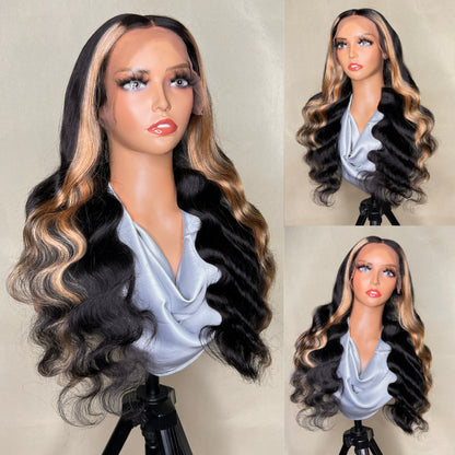 Clearance Sale Sunber Honey Blonde Skunk Stripe Loose Wave Lace Frontal Human Hair Wigs Flash Sale