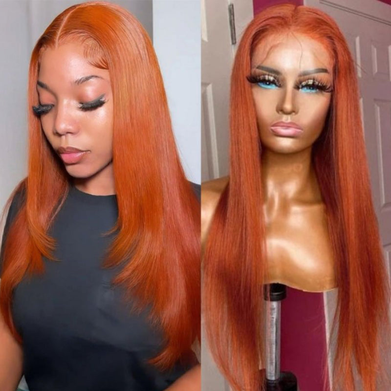 Sunber Burnt Orange Color Straight 13x4 Lace Front Wig With Layered Haircut Human Hair