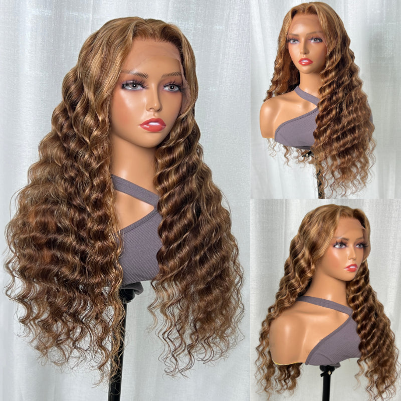 Flash Sale Sunber Honey Blonde Highlight Piano 13x4 Lace Front Wig With Deep Wave Human Hair Wig