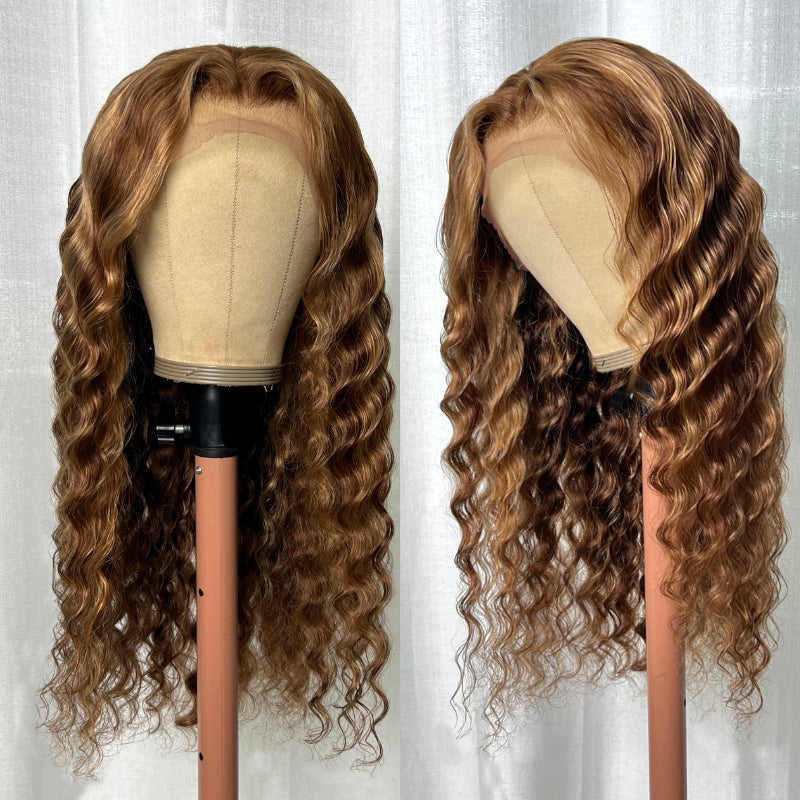 Flash Sale Sunber Honey Blonde Highlight Piano 13x4 Lace Front Wig With Deep Wave Human Hair Wig