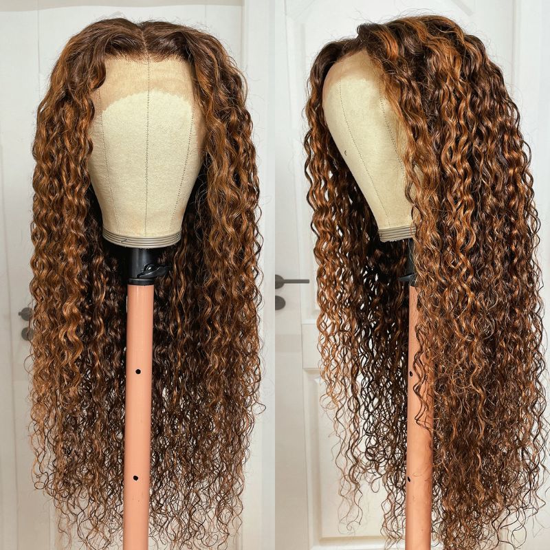 [22&quot;=$169] Flash Sale Sunber Piano Brown Highlight Big Curly 13*4 Lace Frontal Wigs Water Wave Wig