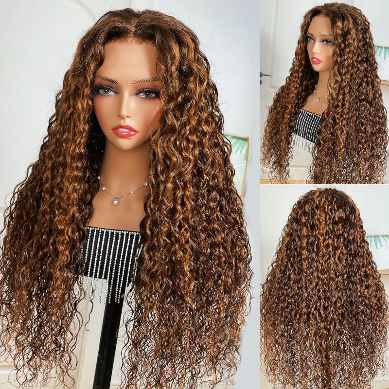 $100 Off | Sunber Piano Brown Highlight Water Wave 13*4 Lace Frontal Wigs