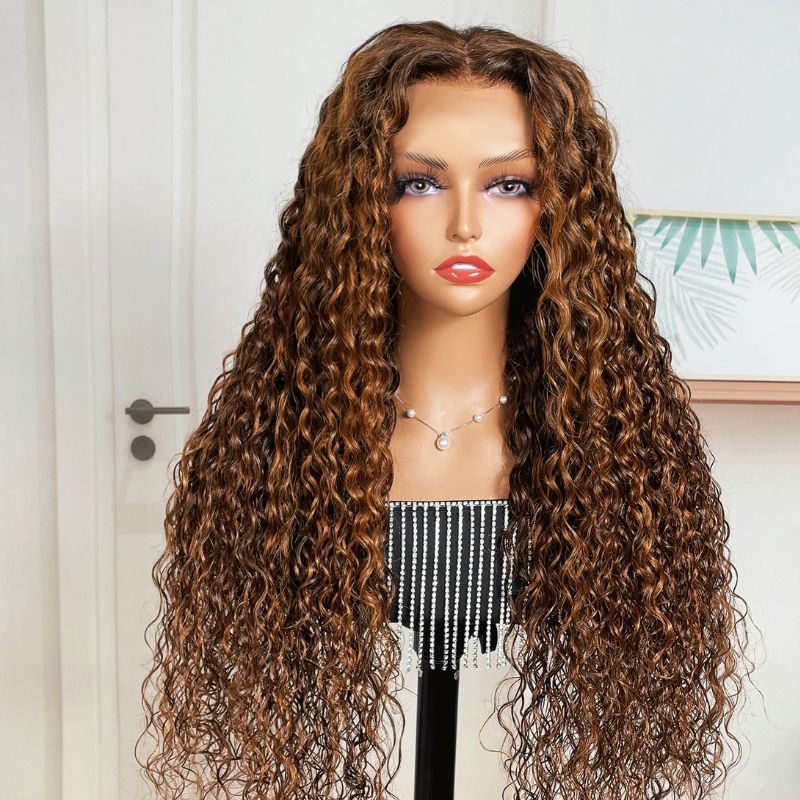 [22&quot;=$169] Flash Sale Sunber Piano Brown Highlight Big Curly 13*4 Lace Frontal Wigs Water Wave Wig