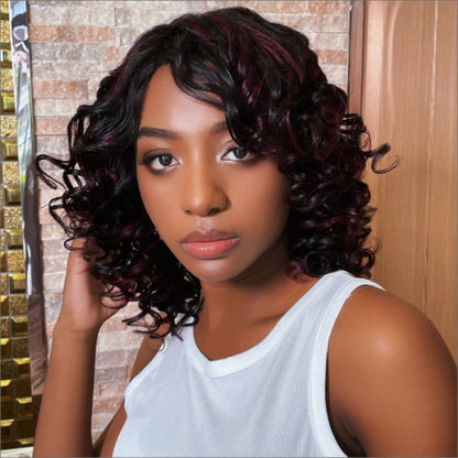 Sunber Curly Short Bob 99j Highlighted Glueless Wig With Bangs