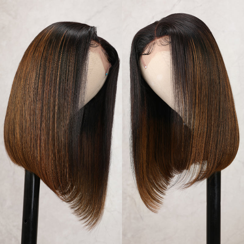 Sunber Balayage Highlight Silky Straight Short T Part Lace Bob Wig For Women