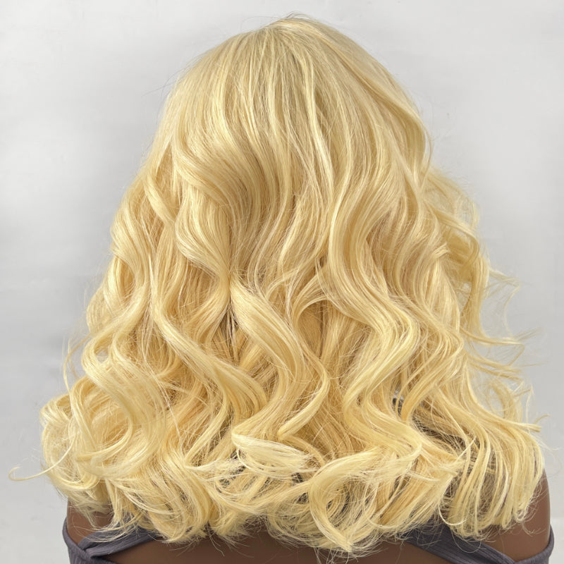 Golden blonde loose wave 2024 brown root bob h.d lace front wig