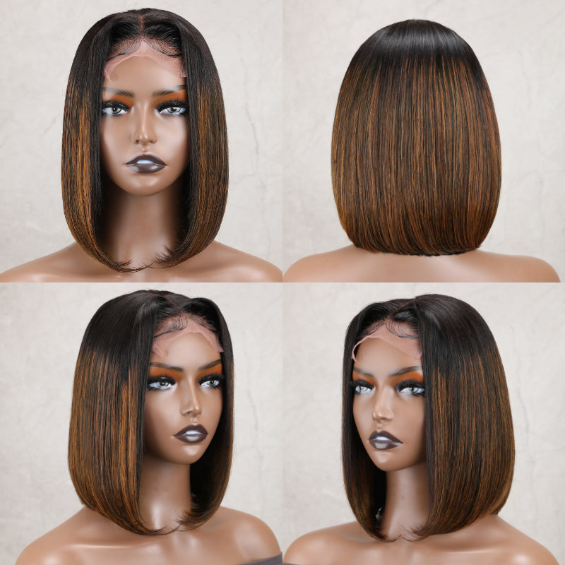 Flash Sale Sunber Balayage Highlight Silky Straight Lace Part Short Bob Wigs